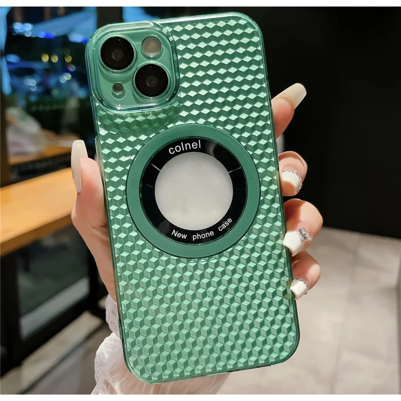 Hard PC Phone Case for iPhone 14 Shockproof Slim Case Logo View Phone Cover Compatible with MagSafe - Green