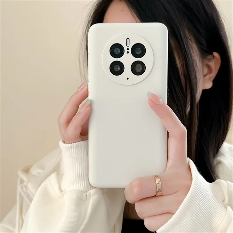 For Huawei Mate 50 Pro 4G Liquid Silicone+PC Phone Case Anti-drop Cover with Soft Lining - White