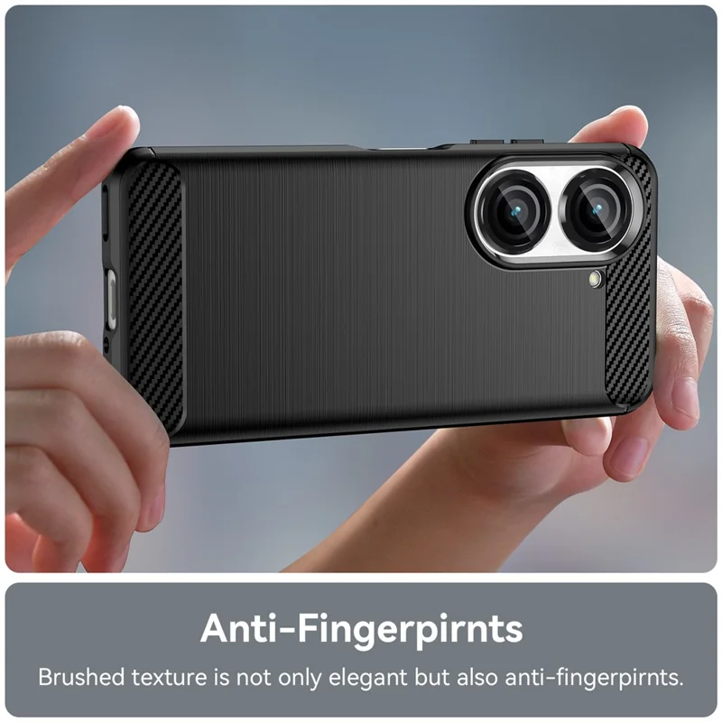 For Asus Zenfone 10 5G Carbon Fiber Texture Phone TPU Case Brushed Phone Protective Cover - Black