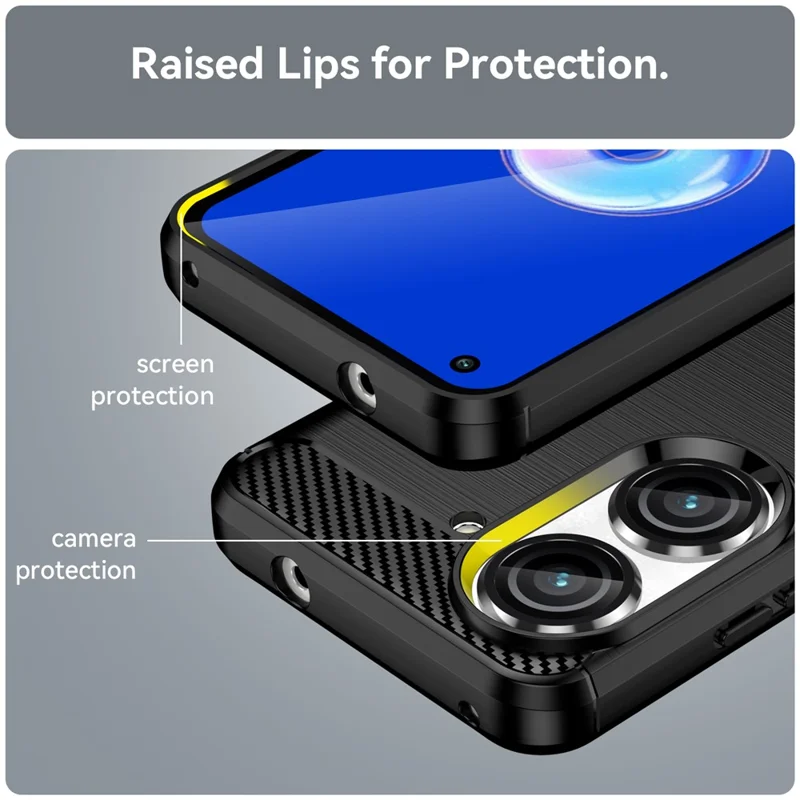 For Asus Zenfone 10 5G Carbon Fiber Texture Phone TPU Case Brushed Phone Protective Cover - Black
