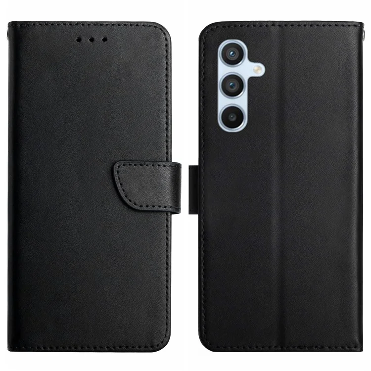 HT02 For Samsung Galaxy F34 5G / M34 5G Wallet Smartphone Case Stand Magnetic Genuine Cow Leather Cover - Black