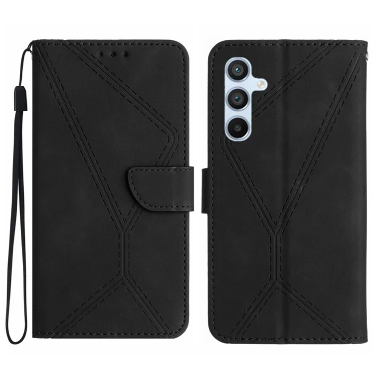 HT05 For Samsung Galaxy F34 5G / M34 5G PU Leather Phone Case Imprinted Line Wallet Stand Cover - Black
