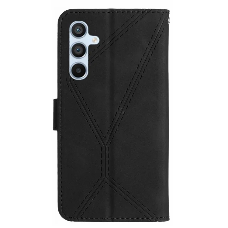 HT05 For Samsung Galaxy F34 5G / M34 5G PU Leather Phone Case Imprinted Line Wallet Stand Cover - Black