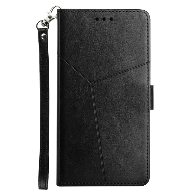 HT01 Para Samsung Galaxy F34 5G / M34 5G Funda Soporte para Teléfono - Funda de Cartera de Cuero con Líneas en Forma de Y Estampadas - Negro