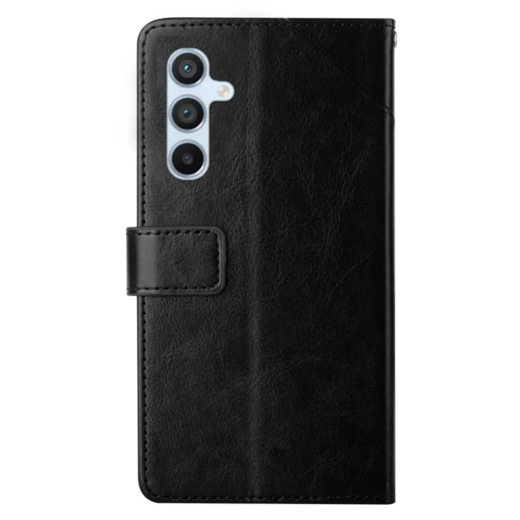 HT01 Para Samsung Galaxy F34 5G / M34 5G Funda Soporte para Teléfono - Funda de Cartera de Cuero con Líneas en Forma de Y Estampadas - Negro