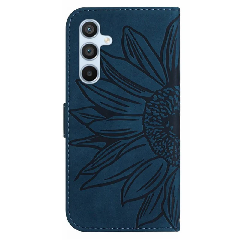 HT04 Per Samsung Galaxy F34 5G / M34 5G Custodia in pelle con motivo a girasole Custodia portafoglio con supporto e cinturino da polso - Blu scuro