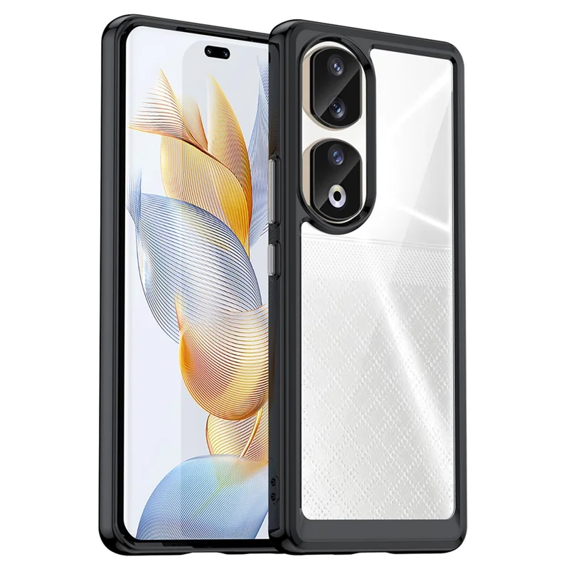 För Honor 90 Pro TPU+Akryl Hybrid Mobilskal Transparent Rygg Skyddshölje - Svart