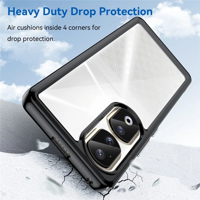 För Honor 90 Pro TPU+Akryl Hybrid Mobilskal Transparent Rygg Skyddshölje - Svart