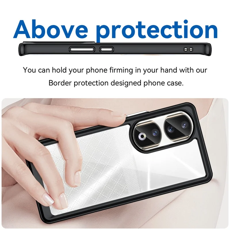 För Honor 90 Pro TPU+Akryl Hybrid Mobilskal Transparent Rygg Skyddshölje - Svart