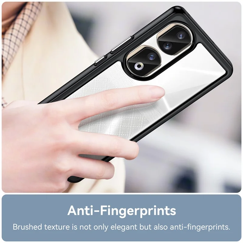 För Honor 90 Pro TPU+Akryl Hybrid Mobilskal Transparent Rygg Skyddshölje - Svart