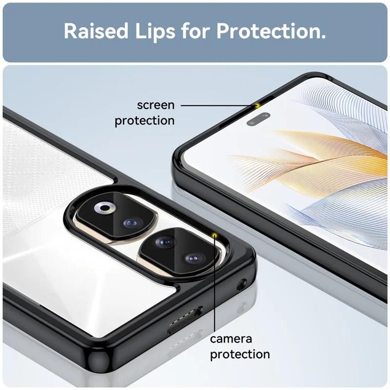 För Honor 90 Pro TPU+Akryl Hybrid Mobilskal Transparent Rygg Skyddshölje - Svart