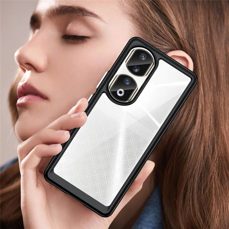 För Honor 90 Pro TPU+Akryl Hybrid Mobilskal Transparent Rygg Skyddshölje - Svart