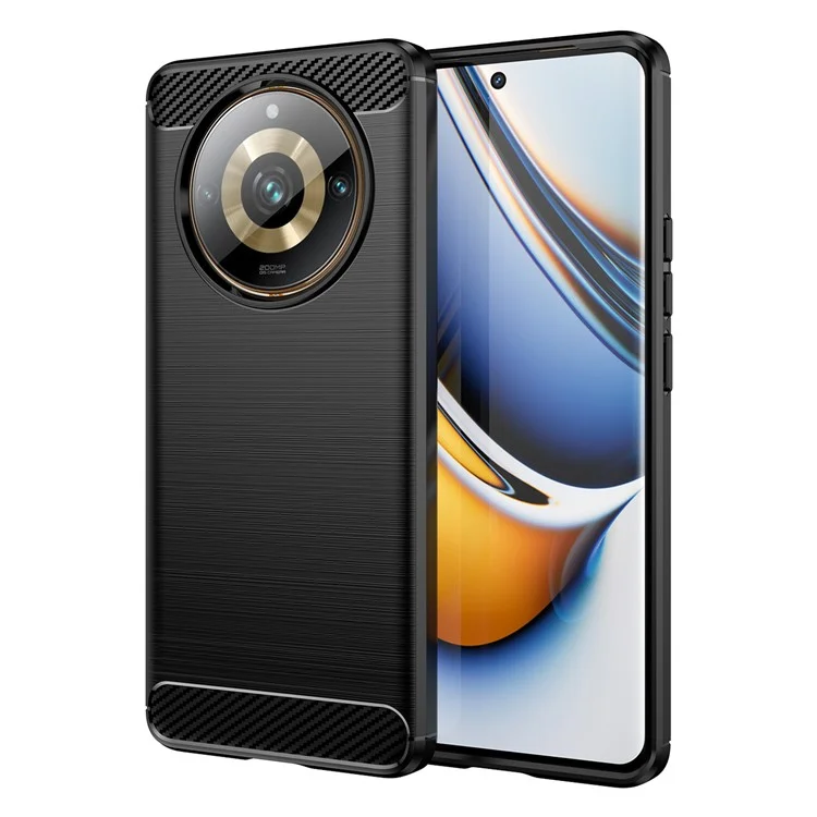 Pour Realme 11 Pro+ 5G / 11 Pro 5G Brushed Soft TPU Phone Case Carbon Fiber Texture Back Cover - Noir