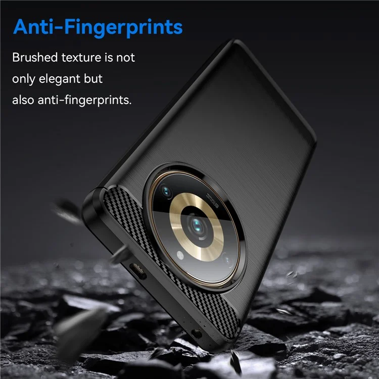 Pour Realme 11 Pro+ 5G / 11 Pro 5G Brushed Soft TPU Phone Case Carbon Fiber Texture Back Cover - Noir
