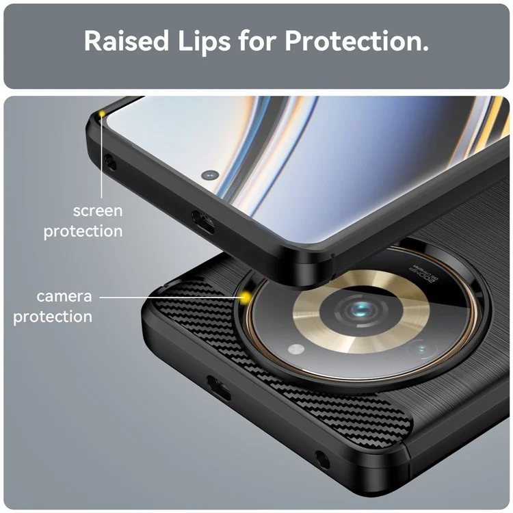 Pour Realme 11 Pro+ 5G / 11 Pro 5G Brushed Soft TPU Phone Case Carbon Fiber Texture Back Cover - Noir