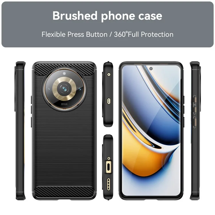 Pour Realme 11 Pro+ 5G / 11 Pro 5G Brushed Soft TPU Phone Case Carbon Fiber Texture Back Cover - Noir