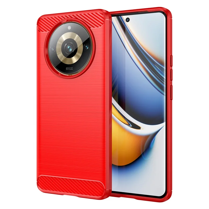 For Realme 11 Pro+ 5G / 11 Pro 5G Brushed Soft TPU Phone Case Carbon Fiber Texture Back Cover - Red