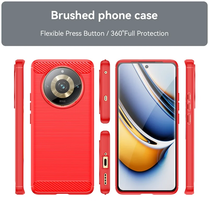 For Realme 11 Pro+ 5G / 11 Pro 5G Brushed Soft TPU Phone Case Carbon Fiber Texture Back Cover - Red