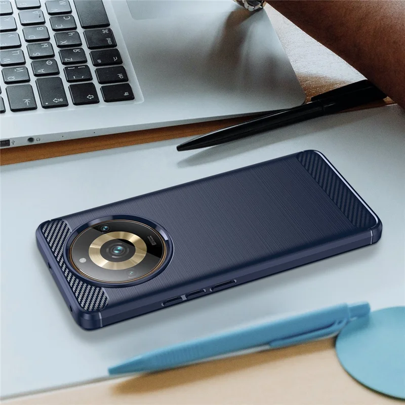 For Realme 11 Pro+ 5G / 11 Pro 5G Brushed Soft TPU Phone Case Carbon Fiber Texture Back Cover - Blue