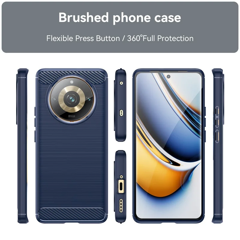 For Realme 11 Pro+ 5G / 11 Pro 5G Brushed Soft TPU Phone Case Carbon Fiber Texture Back Cover - Blue