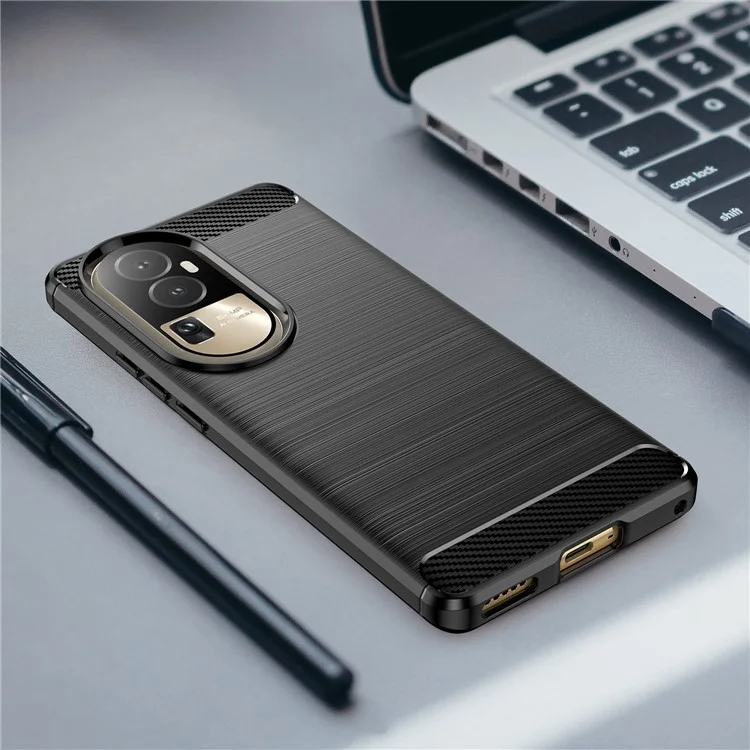 Para Oppo Reno10 Pro 5G (Global) / Reno10 5G (Global) Carcasa de teléfono con acabado de fibra de carbono, resistente a golpes - Negro