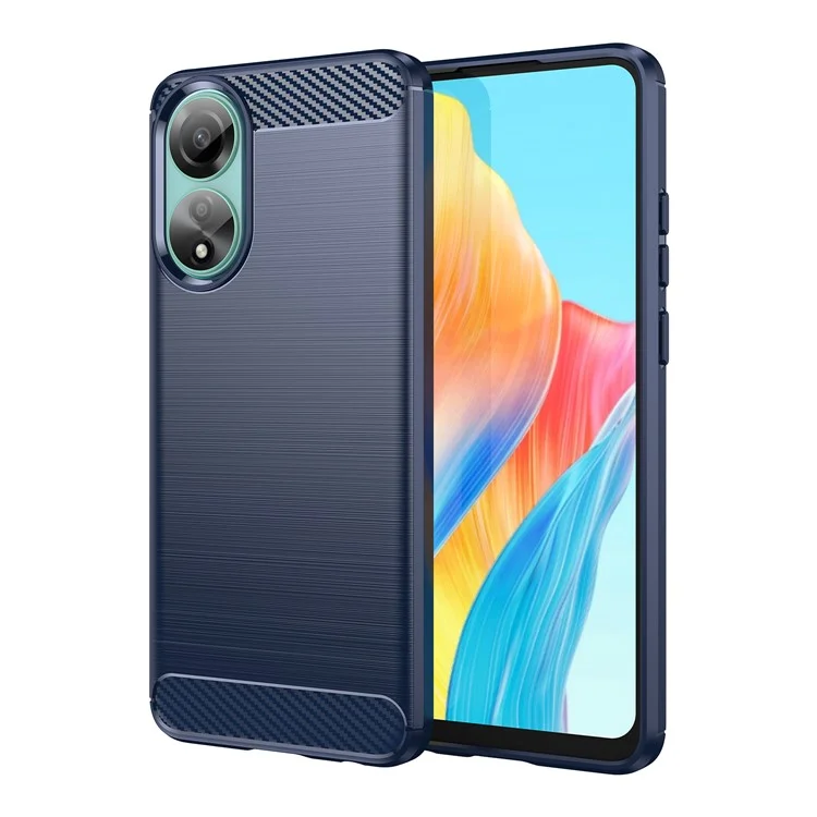 Funda de teléfono TPU protectora para Oppo A78 4G, funda de teléfono con textura de fibra de carbono cepillada - Azul