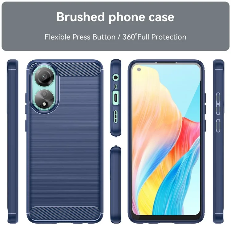 Funda de teléfono TPU protectora para Oppo A78 4G, funda de teléfono con textura de fibra de carbono cepillada - Azul