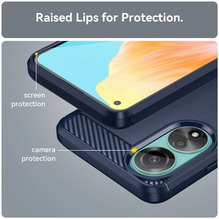 Funda de teléfono TPU protectora para Oppo A78 4G, funda de teléfono con textura de fibra de carbono cepillada - Azul