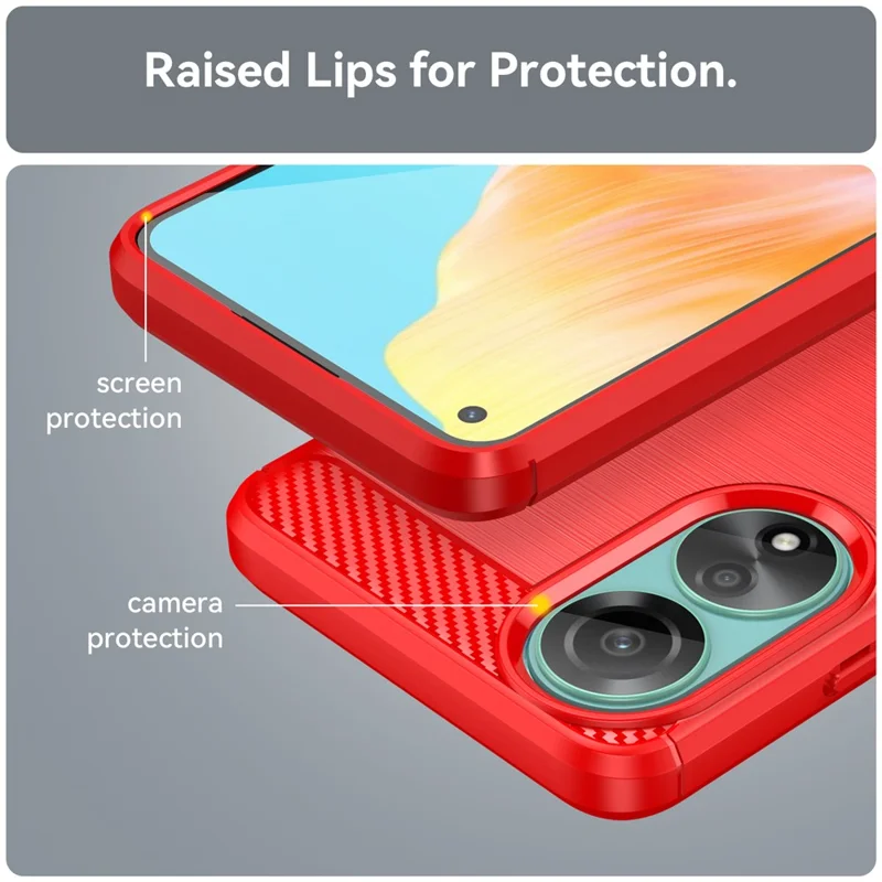 Custodia protettiva in TPU per Oppo A78 4G, cover per telefono con texture in fibra di carbonio spazzolata - Rosso