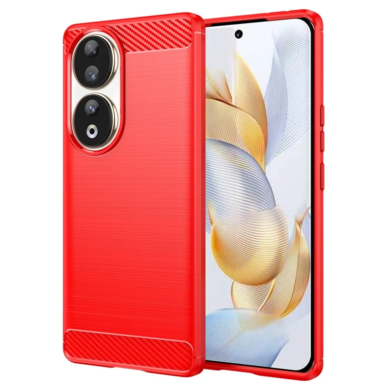 Coque de téléphone en fibre de carbone texturée brossée pour Honor 90, housse de téléphone souple TPU fine - Rouge