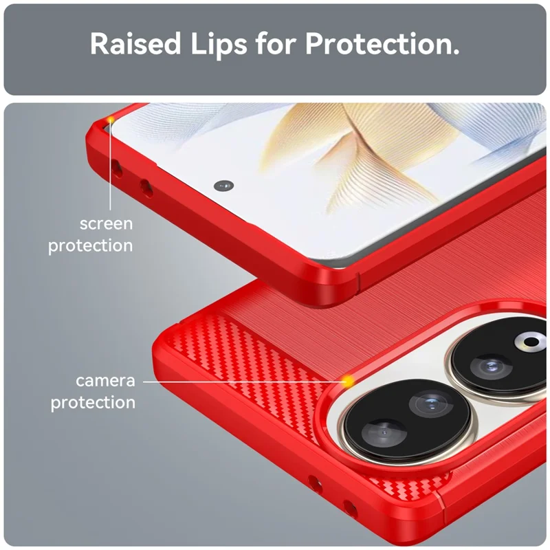 Coque de téléphone en fibre de carbone texturée brossée pour Honor 90, housse de téléphone souple TPU fine - Rouge