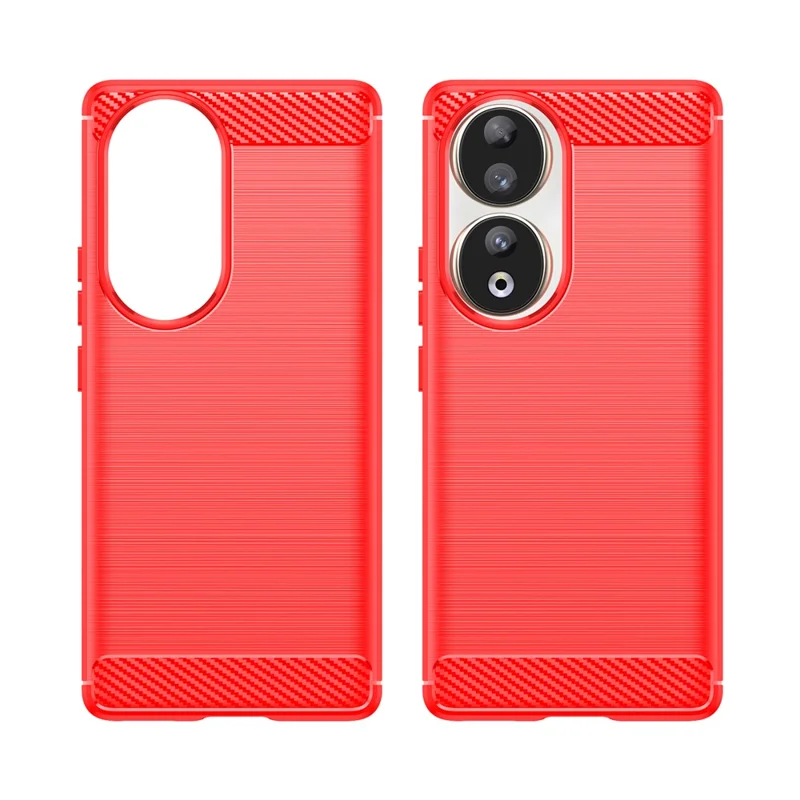 Coque de téléphone en fibre de carbone texturée brossée pour Honor 90, housse de téléphone souple TPU fine - Rouge