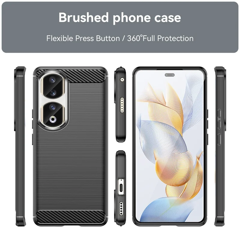 For Honor 90 Pro Carbon Fiber Texture Phone Case Soft TPU Brushed Anti-fall Cover - Schwarz
