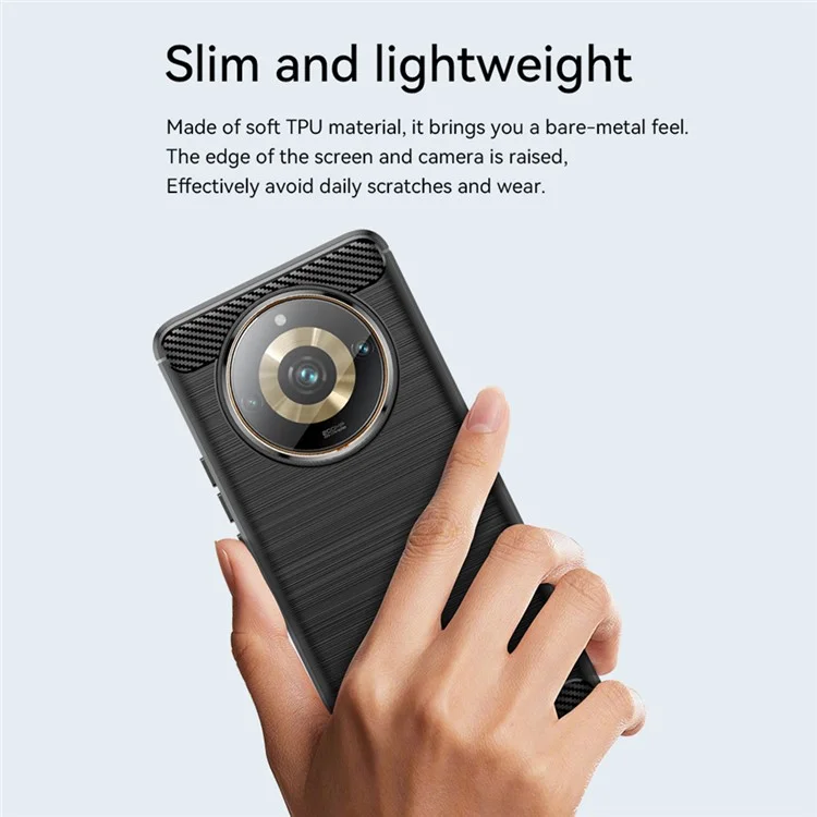 Para Realme Narzo 60 Pro 5G Brushed TPU Phone Case Carbon Fiber Texture Anti-scratch Back Cover - Black