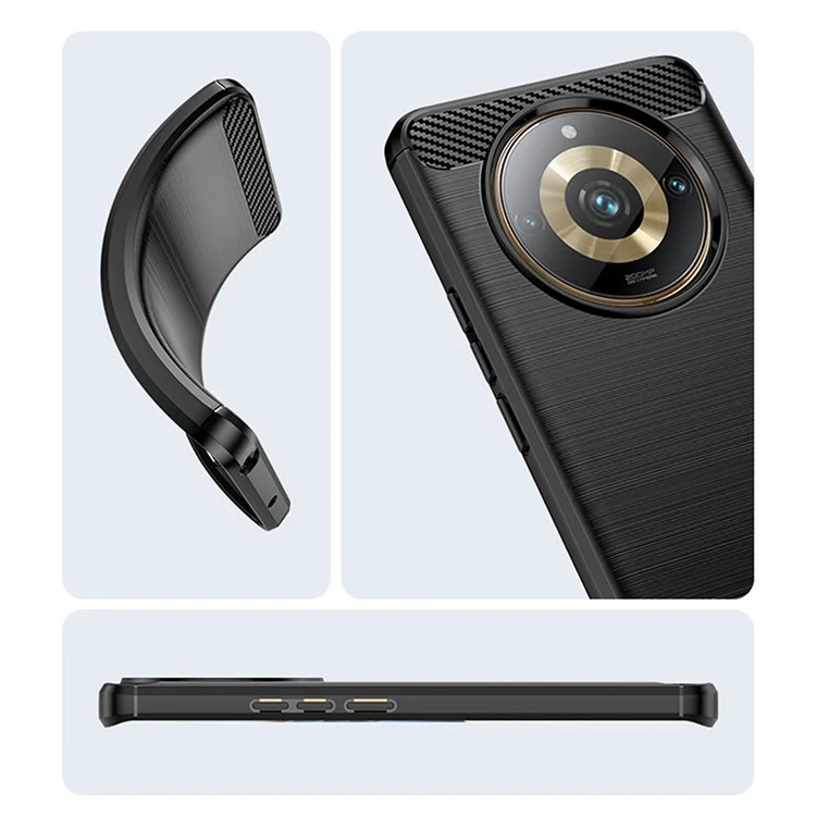 Para Realme Narzo 60 Pro 5G Brushed TPU Phone Case Carbon Fiber Texture Anti-scratch Back Cover - Black