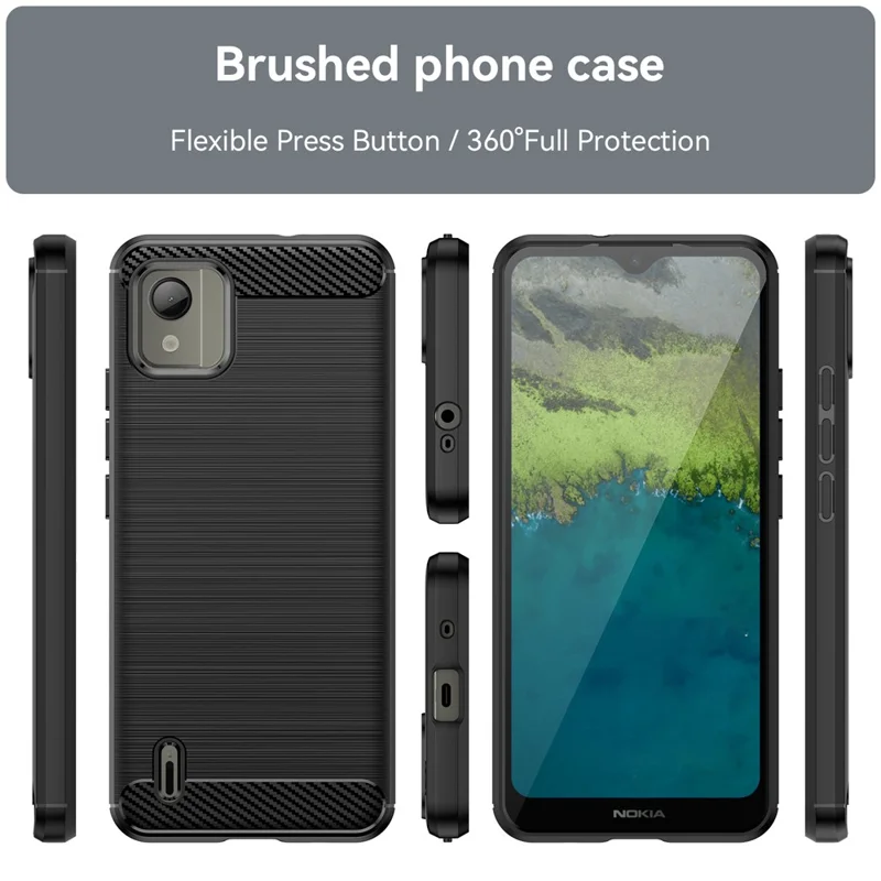 Carbon Fiber Texture Phone Case for Nokia C110 , Brushed TPU Protective Phone Cover - Black