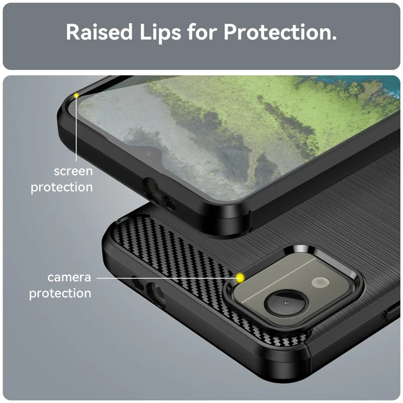 Carbon Fiber Texture Phone Case for Nokia C110 , Brushed TPU Protective Phone Cover - Black