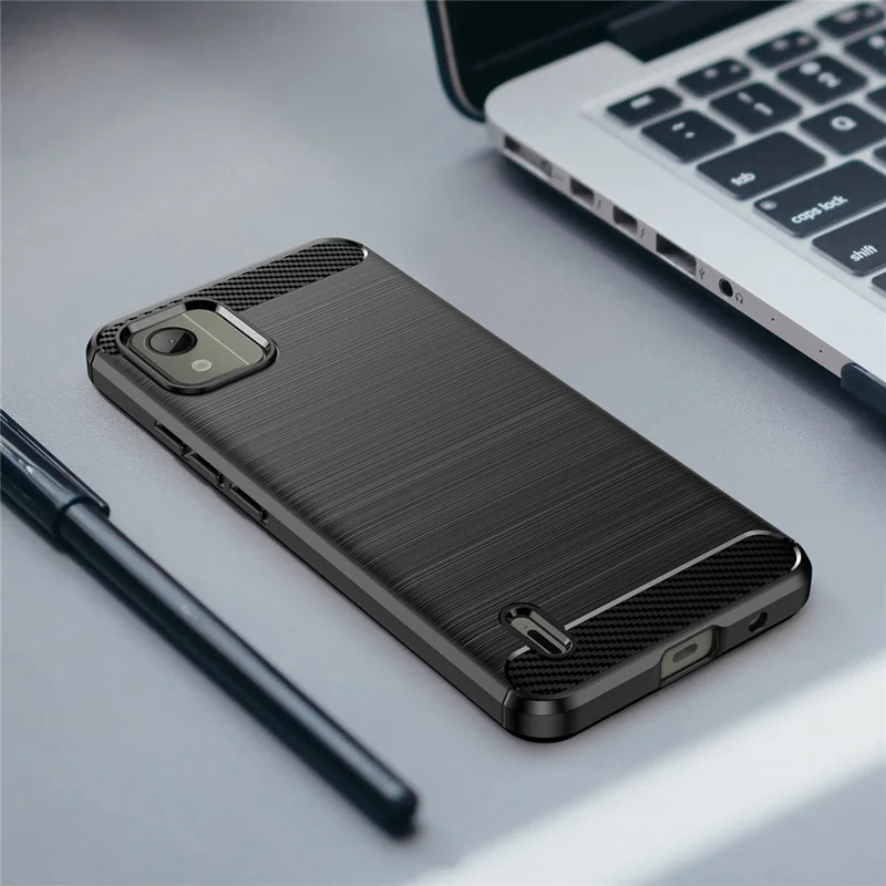 Carbon Fiber Texture Phone Case for Nokia C110 , Brushed TPU Protective Phone Cover - Black
