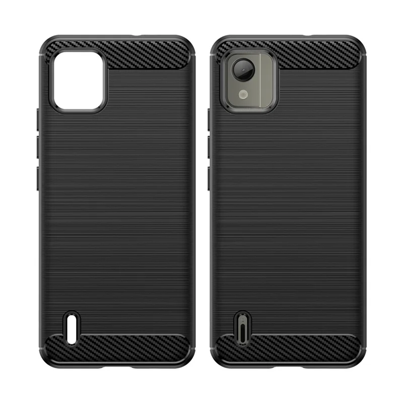 Carbon Fiber Texture Phone Case for Nokia C110 , Brushed TPU Protective Phone Cover - Black