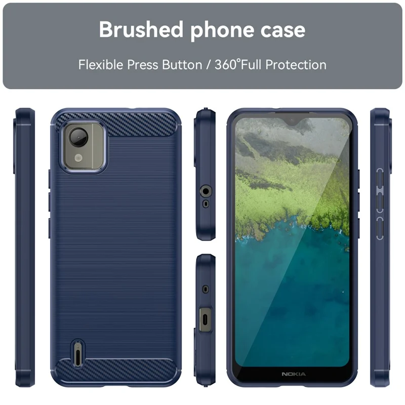 Carbon Fiber Texture Phone Case for Nokia C110 , Brushed TPU Protective Phone Cover - Blue