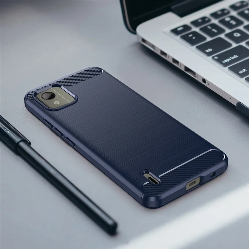 Carbon Fiber Texture Phone Case for Nokia C110 , Brushed TPU Protective Phone Cover - Blue