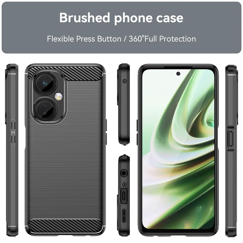 For OnePlus Nord N30 5G / Nord CE 3 Lite 5G TPU Phone Case Brushed Carbon Fiber Texture Cover - Black