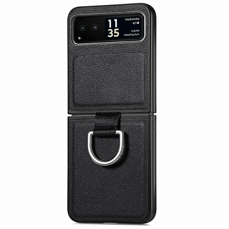Suporte de Anel para Telefone Celular para Motorola Razr 40 5G, Capa de Couro Texturizado com Revestimento de PC - Preto