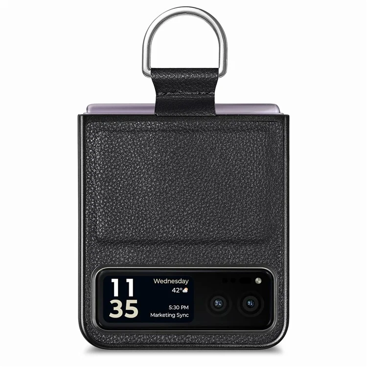 Suporte de Anel para Telefone Celular para Motorola Razr 40 5G, Capa de Couro Texturizado com Revestimento de PC - Preto
