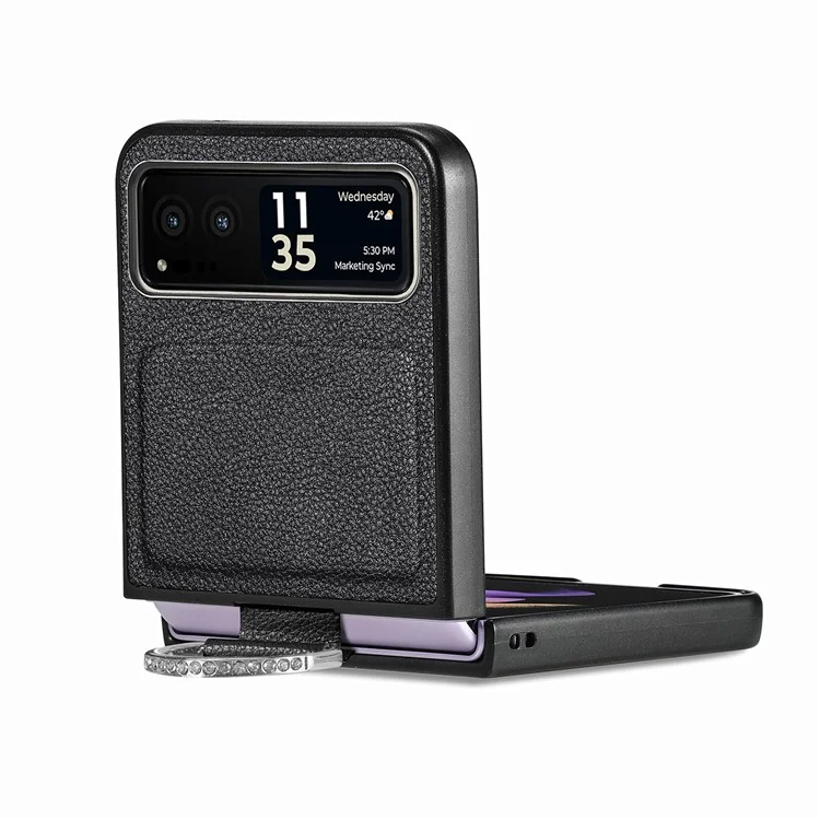 Suporte de Anel para Telefone Celular para Motorola Razr 40 5G, Capa de Couro Texturizado com Revestimento de PC - Preto