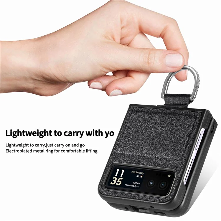 Suporte de Anel para Telefone Celular para Motorola Razr 40 5G, Capa de Couro Texturizado com Revestimento de PC - Preto