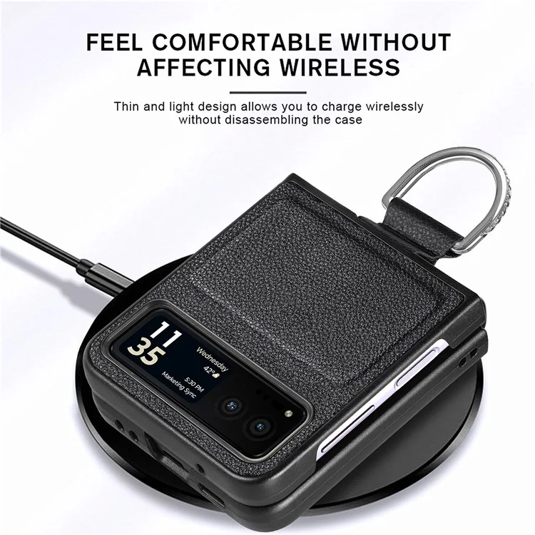 Suporte de Anel para Telefone Celular para Motorola Razr 40 5G, Capa de Couro Texturizado com Revestimento de PC - Preto