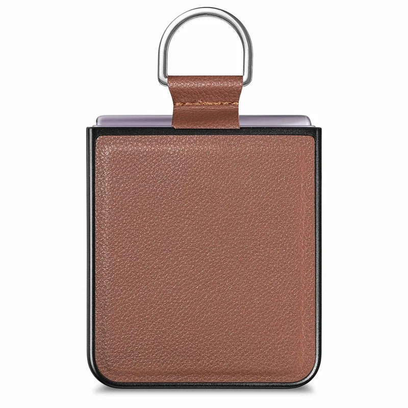 Finger Ring Holder Phone Case for Motorola Razr 40 5G , Litchi Texture Leather Coated PC Cover - Brown