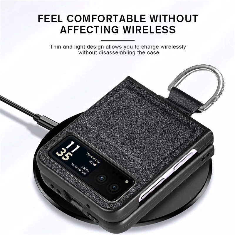 Finger Ring Holder Phone Case for Motorola Razr 40 5G , Litchi Texture Leather Coated PC Cover - Brown