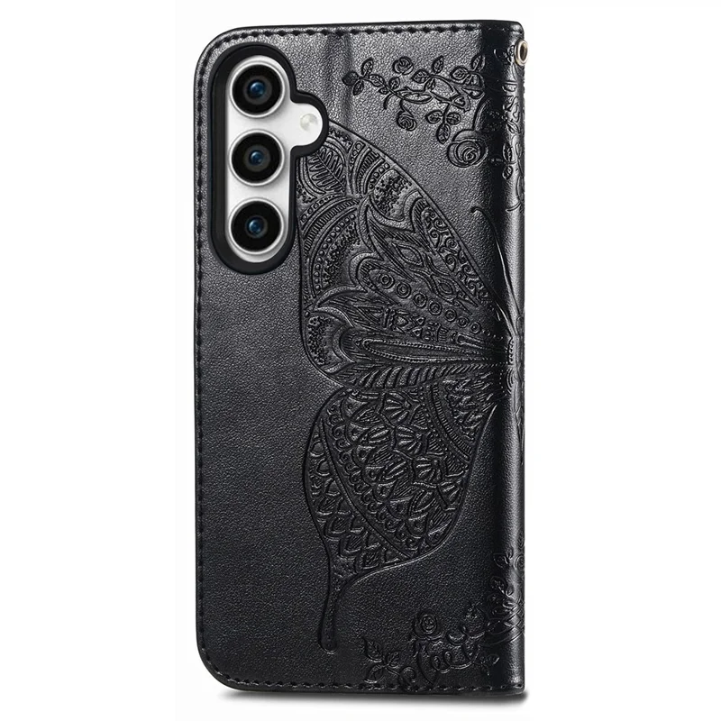 For Samsung Galaxy S23 FE PU Leather Phone Case Butterfly Imprinted Wallet Stand Phone Cover - Black